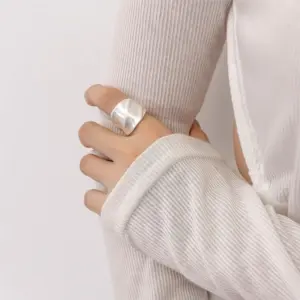 PANJBJ 925 Sterling Silver Frosting Wide Ring for Women Texture Design Fashion Punk Ins Personality Jewelry Gift Dropshipping