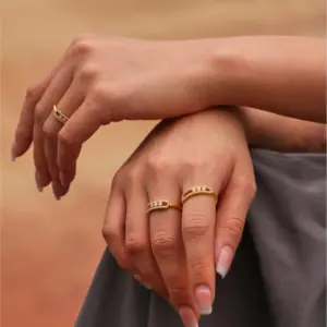 Tiny Chain Necklace for Women 18k Gold Plated Stainless Steel Necklace Dainty Zircon Pendant Necklaces Matching Ring Jewelry Set