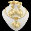 African Gold Plated Jewelry Set for Women Hoop Earrings and Pendant Set Italian Weddings Bangle Ring Jewellery Set Wholesale