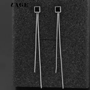 UAGE Silver Color Color Elegant Black Square Enamel Stud Earring for Woman Girl 316L Stainless Steel Fashion Jewelry