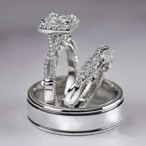 14K Gold Vintage 3-in-1 Promise Ring Set Lab Diamond Engagement Wedding Band Rings for Women Men Party Jewelry