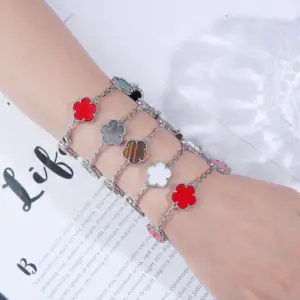 INS Hot Selling 15mm Natural Stone Five Leaf Flower Set Bracelet Necklace Flower Jewelry For Women Free Shipping For Daily Wear