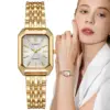 Luxury Ladies Fashion Quartz Watch Simple Scale Square Quality Gold Plated Women Watches Business Stainless Steel Folding Clock