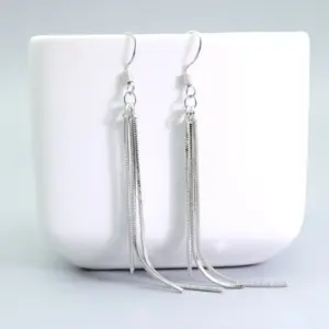Buyee 925 Sterling Silver Long Drop Earring Elegant Ear Wire Chain Dangle Earring for Woman Girl Trend Fine Jewelry Earring