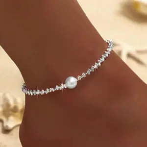 Sparkling Thin Chain Anklet For Women Zircon Heart Cross Pendant Double Layer Bracelet On Leg Foot Trendy Summer Beach Jewelry