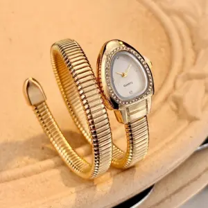 Serpentine Bullet-Shaped Case Honeycomb Dial Bracelet Watch for Women - Elegant Fashion Vintage Womens Watch
