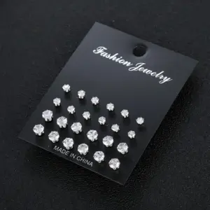 12/24/36 Pairs Shiny Zircon Stud Earrings Set for Women Men Daily Versatile Chic Silver Color Crystal Ear Jewelry Accessories