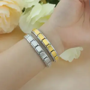 Italian Charm Link Stainless Steel Golden Bracelet for Woman Men DIY Making 9mm Bead Silver Color Retro Bangle Jewelry Wholesale