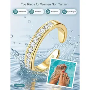 Bobisty 14K Gold Plated Toe Rings for Women Adjustable Toe Ring Non Tarnish Open Band Toe Rings CZ Bow Summer Beach Foot Jewelry