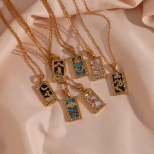 MamacitaSlay 316L Stainless Steel Coloeful Tarot Necklace Zircon Star Moon Sun Lovers Magiclan Knight Empress Necklace For Women