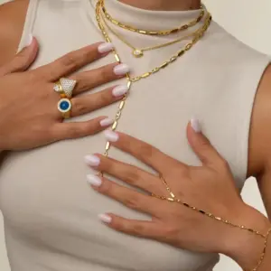 2026 New Long Tassel With Slippy Bar Bling Round Oval Triangle CZ Setting Women Unique Bracelet Wrap One's Finger Jewelry
