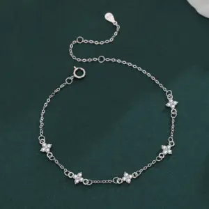 925 Silver Plated Cz Four-leaf Flower Bracelet for Women Shiny Zircon Flower Adjustable Link Chain Bracelet Cute Dainty Jewelry