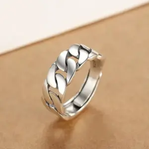 Sam Panda 925 Sterling Silver Rings For Women Men Fine Jewelry Finger Adjustable Open Vintage Chain Ring For Party Birthday Gift