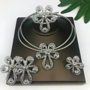 Dubai 4Pcs Jewelry Set for Women Necklace Collar Drop Earrings Bracelet Ring Bridal Wedding Party Gifts