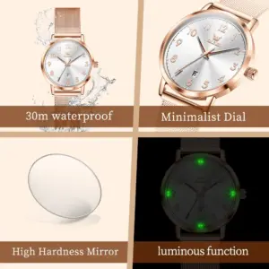 OLEVS Watches Woman 5653 Mesh Strap Quartz Watch Original Chronograph Date Watches For Woman Waterproof Luminous Ladies Watch