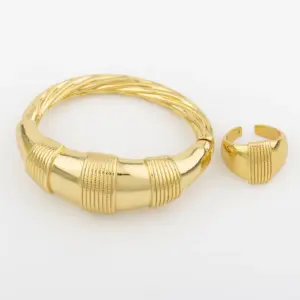 African Gold Plated Jewelry Set for Women Hoop Earrings and Pendant Set Italian Weddings Bangle Ring Jewellery Set Wholesale