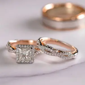14K Gold Vintage 3-in-1 Promise Ring Set Lab Diamond Engagement Wedding Band Rings for Women Men Party Jewelry