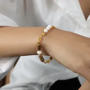 Tiger Eye Stone Splice Freshwater Pearl Beaded Chain Necklace Bracelet Stainless Steel Neck Chains Necklaces Bracelets For Women