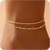 Gold Anklets Bracelets for Women Waterproof,14K Gold Plated Stainless Steel Dainty Layered Anklets Bracelets Set Jewelry Gift