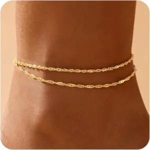 Gold Anklets Bracelets for Women Waterproof,14K Gold Plated Stainless Steel Dainty Layered Anklets Bracelets Set Jewelry Gift