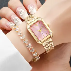 4PCS/Set Elegant Rectangle Women Watches Fashion Ladies Quartz Wristwatch Heart Bracelets Set Reloj Mujer Clock（Without Box）