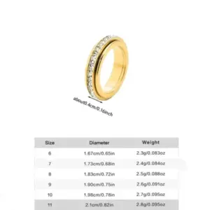 Stainless Steel Rotatable Anxiety Ring with CZ Gemstone Ring for Women Men Unisex Stress Relief Statement Rings Jewelry Gifts