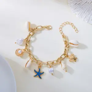 Colorful Crystal Zircon Metal Chain Anklets for Women Bohemia Starfish Shell Conch Tassel Bracelet On The Foot Beach Jewelry