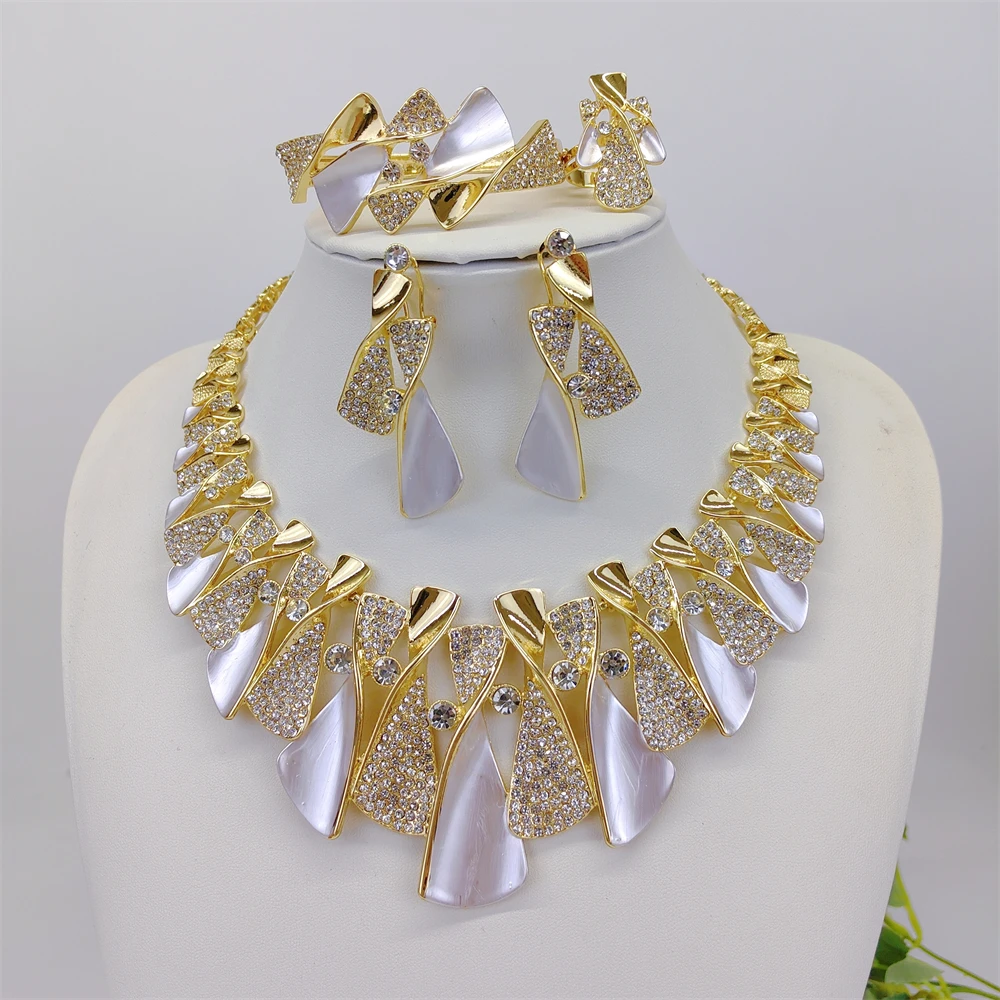 Fashion Luxury Jewelry Set High Quality Gorgeous Two Tone Design For Women Bridal Wedding Engagement Jewelry Italian