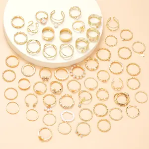 58PCS Vintage Heart Snake Butterfly Rings Set for Women Fashion Metal Gold Plated Geometric Hollow Finger Ring Jewelry Gifts New