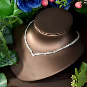 HIBRIDE Hot Fashion French Niche 4pcs Set Ambience Hundred CZ Zirconia Dubai Necklace Earrings Bridal Wedding Gift Party S-144