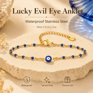 Stainless Steel Lucky Evil Eye Anklet Bracelet for Women, Blue Eye Beaded Chain Foot Anklets Summer Beach Lucky Amulet Gift