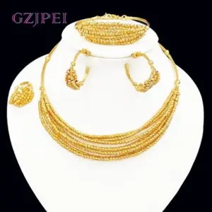 GZJPEI Handmade Women Jewelry Set Multi-layer 18K Gold Plated Beads Set Hight Quality Birthday Wedding Jewellery Accessories