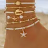 6pcs/set Fashion Stackable Starfish Shell Pendant Beads Anklets Set For Women Beach Jewelry Accessories