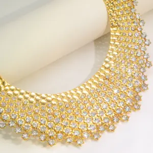 GZJPEI 4Piece Luxury White Zircon Jewelry Set Necklace Earring Bracelet Ring Gold Plated Electroplating Dubai Banquet For Women