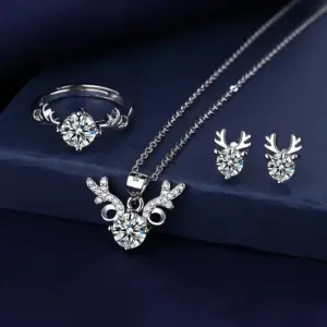 Unique Lab Moissanite Diamond Jewelry Set 925 Sterling Silver Party Wedding Rings Earrings Necklace for Women Bridal Sets