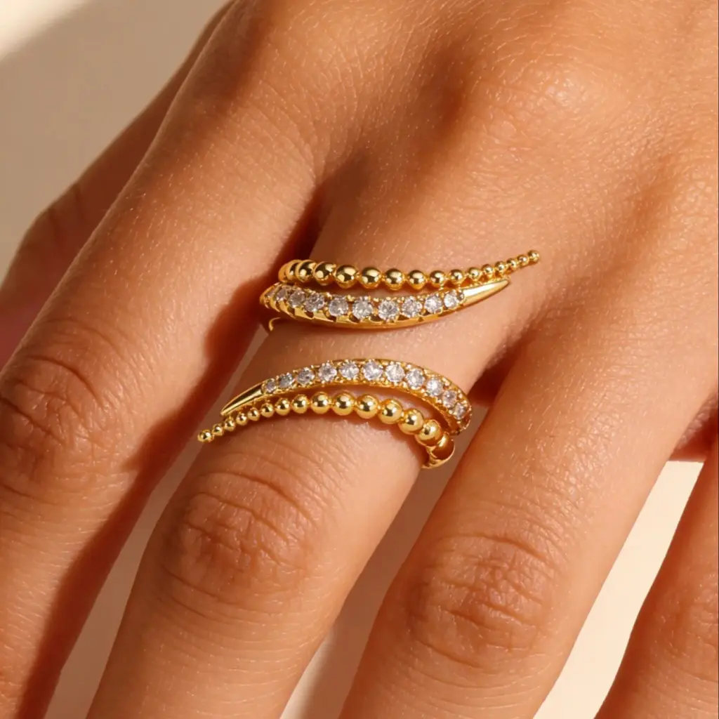 INS Fringe Snake Stainless Steel Rings for Women 18K Gold-plated Cubic Zirconia Ring Wedding Jewelry Accessories Birthday Gifts