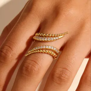 INS Fringe Snake Stainless Steel Rings for Women 18K Gold-plated Cubic Zirconia Ring Wedding Jewelry Accessories Birthday Gifts