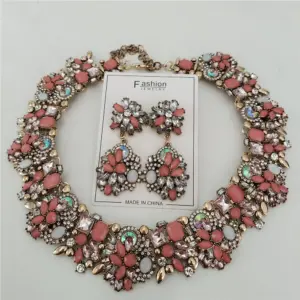 2026 New Fashion Crystal Rhinestones Large Collar Choker Necklace Earrings Women Jewelry Sets Indian Statement Wedding Necklace