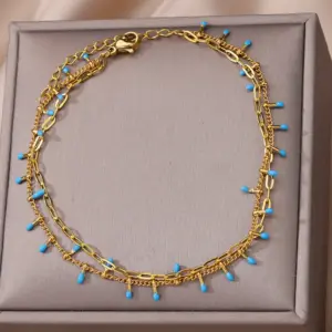 Bohemian Beads Chain Anklets for Women Stainless Steel Retro Ankle Foot Charm 2024 New Trend Summer Beach Accessories Jewelry
