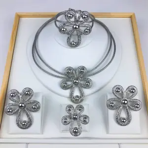 Dubai 4Pcs Jewelry Set for Women Necklace Collar Drop Earrings Bracelet Ring Bridal Wedding Party Gifts