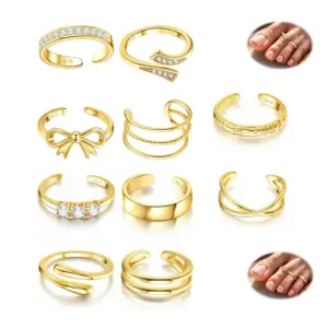 Bobisty 14K Gold Plated Toe Rings for Women Adjustable Toe Ring Non Tarnish Open Band Toe Rings CZ Bow Summer Beach Foot Jewelry