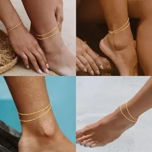 Gold Anklets Bracelets for Women Waterproof,14K Gold Plated Stainless Steel Dainty Layered Anklets Bracelets Set Jewelry Gift