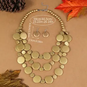 Summer Beach Vacation Jewelry Set Bohemian Round Wooden Bead Handmade Beaded Multilayer Long Necklace And Earrings For Women