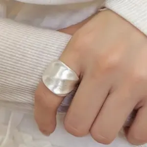 PANJBJ 925 Sterling Silver Frosting Wide Ring for Women Texture Design Fashion Punk Ins Personality Jewelry Gift Dropshipping