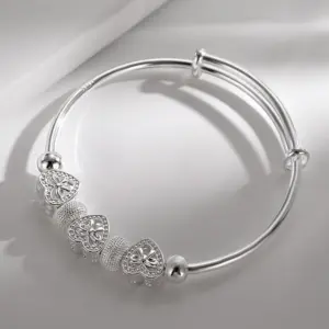 CHSHINE Fine 925 Sterling silver for woman Heart Bangles lady bracelets wedding party jewelry Holiday gifts designer charms