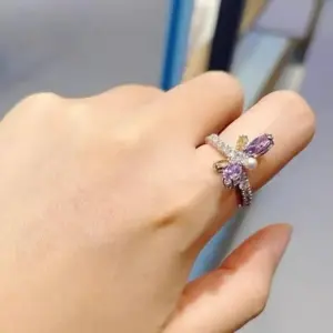 Women's New 2026 Anniversary Jewelry Set Gift: Enchanting Purple Dragonfly Crystal High Quality Necklace, Ring, Earrings