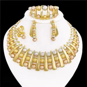 GZJPEI Fashion Luxury Jewelry Set High Quality Gorgeous Three Tone Design For Women Bridal Wedding Engagement Jewelry Italian