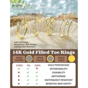 Bobisty 14K Gold Plated Toe Rings for Women Adjustable Toe Ring Non Tarnish Open Band Toe Rings CZ Bow Summer Beach Foot Jewelry