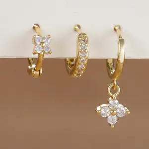 3PCS Trendy Stainless Steel Flower Drop Earring Set For Women Crystal Zirconia Dangle Earring Hypoallerg Piercing Jewelry aretes