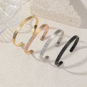 YILUOCD Stainless Steel Ayatul Kursi Cuff Bangle Islamic Muslim Arabic God Messenger Bracelet for Women Moroccan Arabic Jewelry